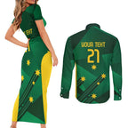 Australia Kangaroo Custom Couples Matching Short Sleeve Bodycon Dress and Long Sleeve Button Shirt Aussie National Color Sporty Pattern