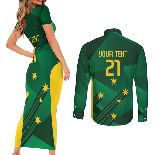 Australia Kangaroo Custom Couples Matching Short Sleeve Bodycon Dress and Long Sleeve Button Shirt Aussie National Color Sporty Pattern