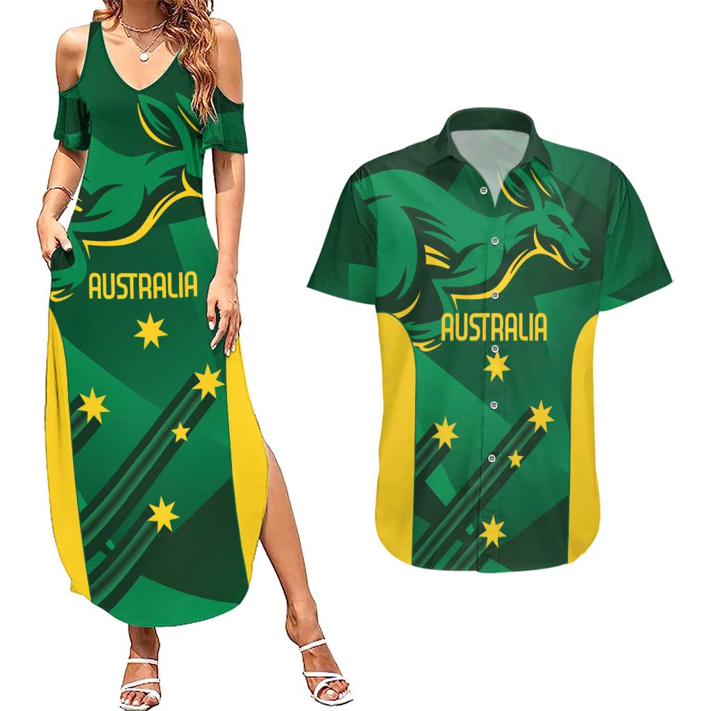 Australia Kangaroo Custom Couples Matching Summer Maxi Dress and Hawaiian Shirt Aussie National Color Sporty Pattern