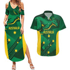 Australia Kangaroo Custom Couples Matching Summer Maxi Dress and Hawaiian Shirt Aussie National Color Sporty Pattern