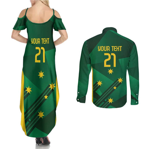 Australia Kangaroo Custom Couples Matching Summer Maxi Dress and Long Sleeve Button Shirt Aussie National Color Sporty Pattern