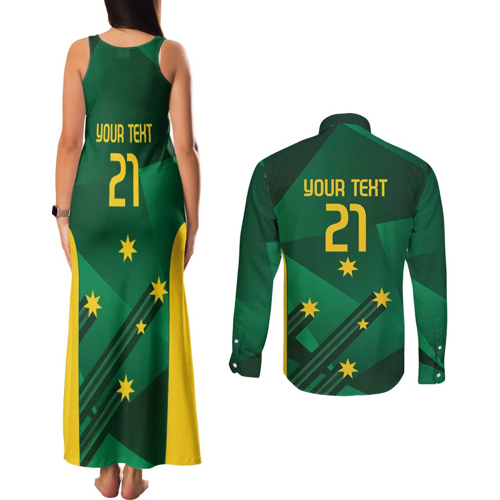 Australia Kangaroo Custom Couples Matching Tank Maxi Dress and Long Sleeve Button Shirt Aussie National Color Sporty Pattern