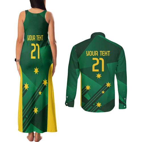 Australia Kangaroo Custom Couples Matching Tank Maxi Dress and Long Sleeve Button Shirt Aussie National Color Sporty Pattern
