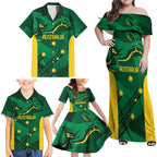 Australia Kangaroo Custom Family Matching Off Shoulder Maxi Dress and Hawaiian Shirt Aussie National Color Sporty Pattern