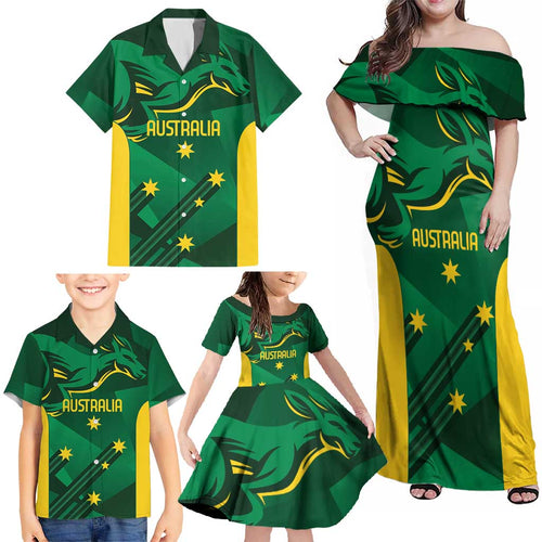 Australia Kangaroo Custom Family Matching Off Shoulder Maxi Dress and Hawaiian Shirt Aussie National Color Sporty Pattern