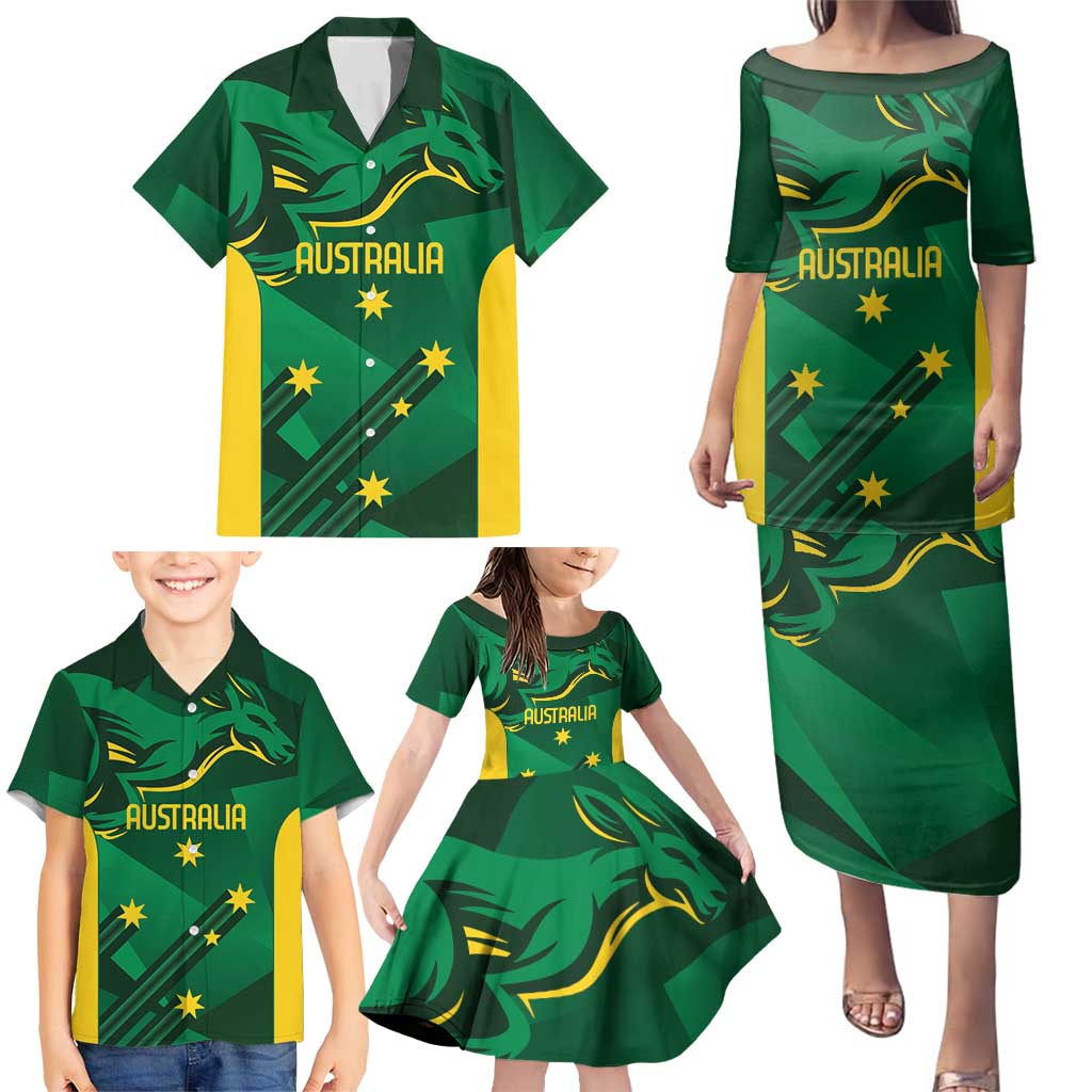 Australia Kangaroo Custom Family Matching Puletasi and Hawaiian Shirt Aussie National Color Sporty Pattern