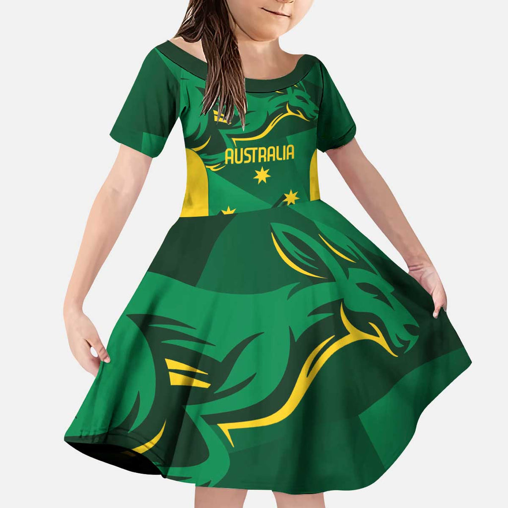 Australia Kangaroo Custom Kid Short Sleeve Dress Aussie National Color Sporty Pattern