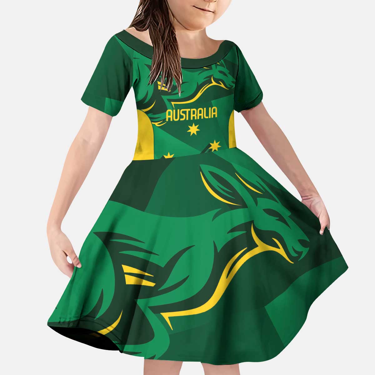 Australia Kangaroo Custom Kid Short Sleeve Dress Aussie National Color Sporty Pattern