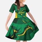 Australia Kangaroo Custom Kid Short Sleeve Dress Aussie National Color Sporty Pattern