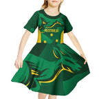Australia Kangaroo Custom Kid Short Sleeve Dress Aussie National Color Sporty Pattern
