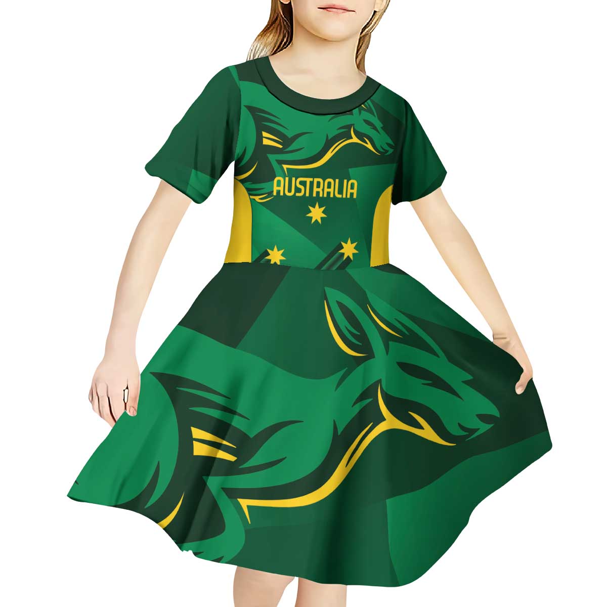 Australia Kangaroo Custom Kid Short Sleeve Dress Aussie National Color Sporty Pattern