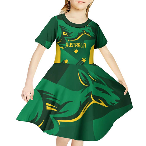 Australia Kangaroo Custom Kid Short Sleeve Dress Aussie National Color Sporty Pattern