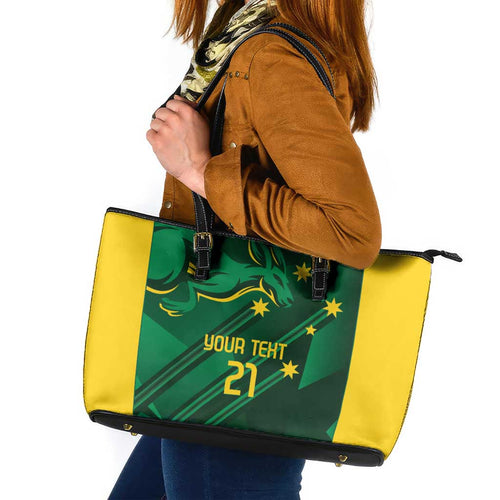 Australia Kangaroo Custom Leather Tote Bag Aussie National Color Sporty Pattern