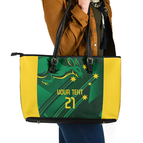 Australia Kangaroo Custom Leather Tote Bag Aussie National Color Sporty Pattern