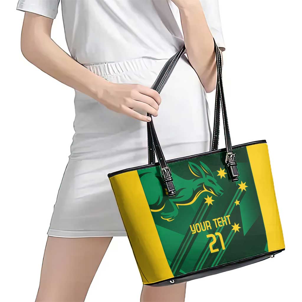 Australia Kangaroo Custom Leather Tote Bag Aussie National Color Sporty Pattern