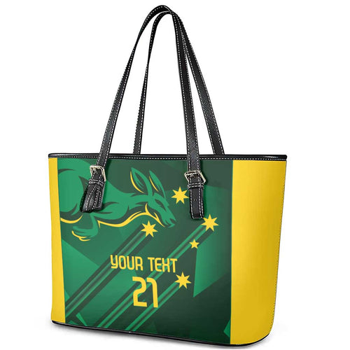 Australia Kangaroo Custom Leather Tote Bag Aussie National Color Sporty Pattern