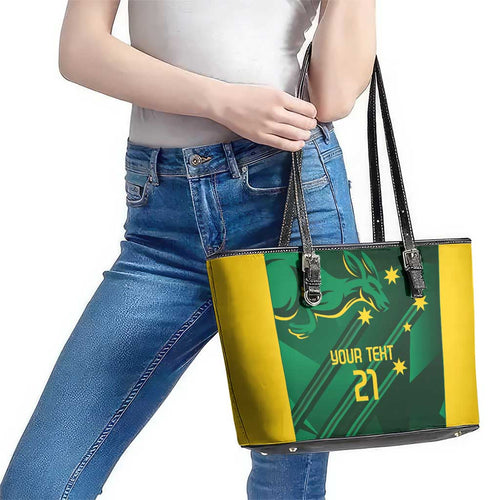 Australia Kangaroo Custom Leather Tote Bag Aussie National Color Sporty Pattern