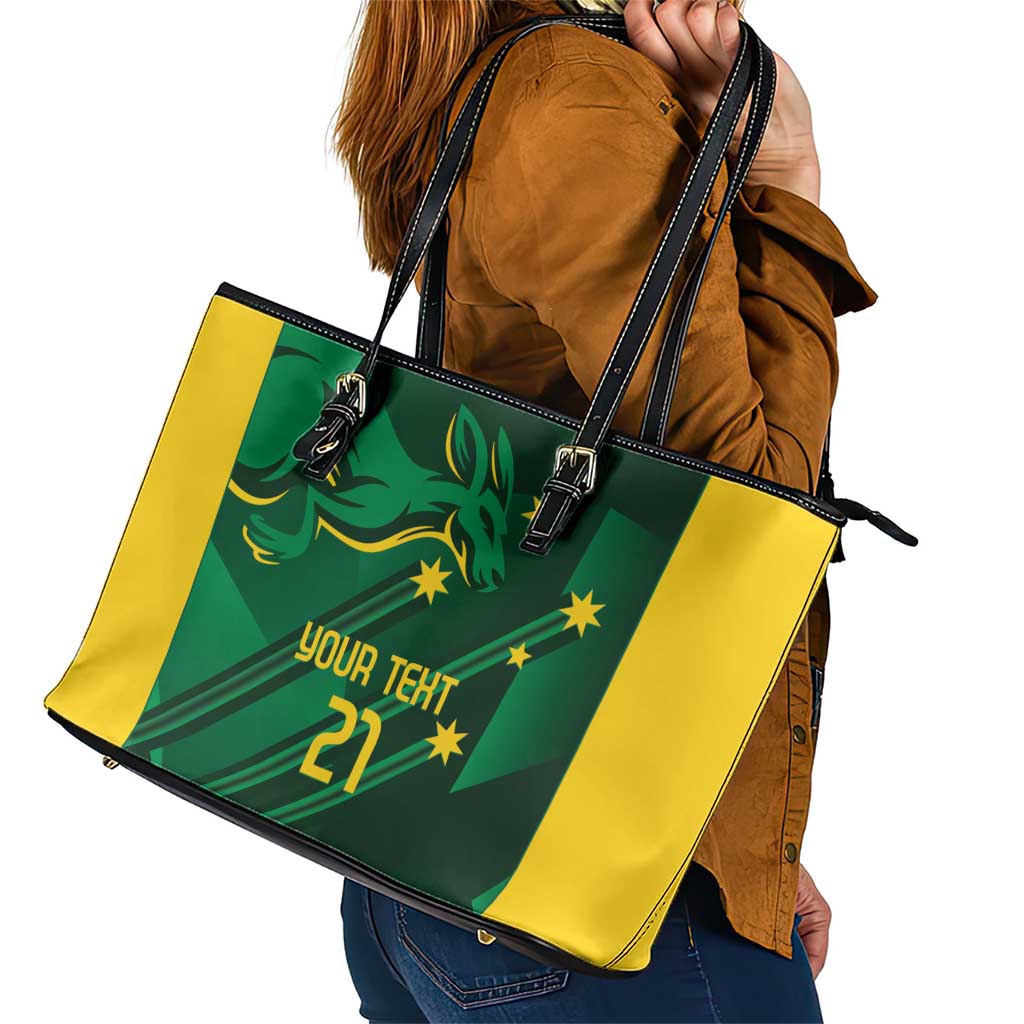 Australia Kangaroo Custom Leather Tote Bag Aussie National Color Sporty Pattern