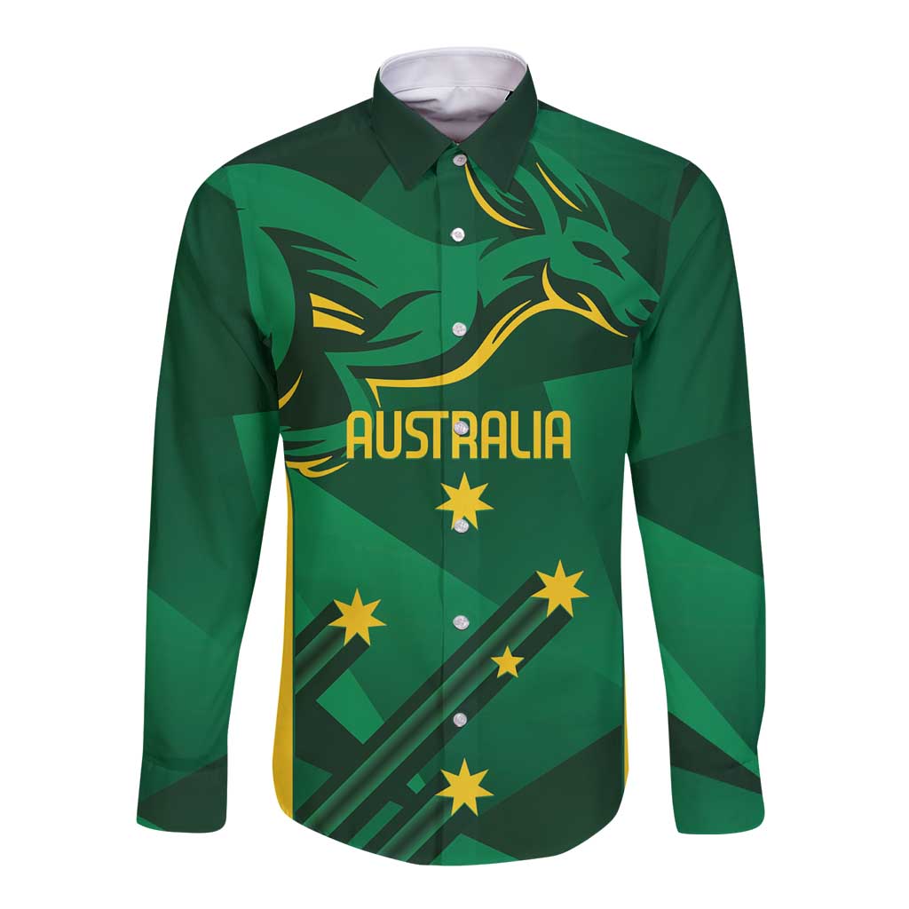 Australia Kangaroo Custom Long Sleeve Button Shirt Aussie National Color Sporty Pattern