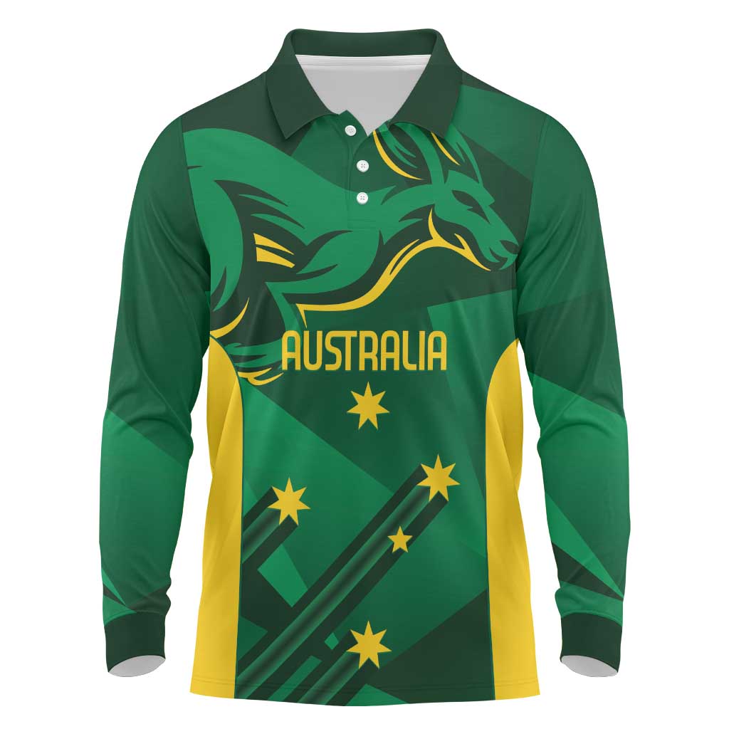 Australia Kangaroo Custom Long Sleeve Polo Shirt Aussie National Color Sporty Pattern