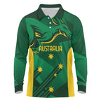 Australia Kangaroo Custom Long Sleeve Polo Shirt Aussie National Color Sporty Pattern