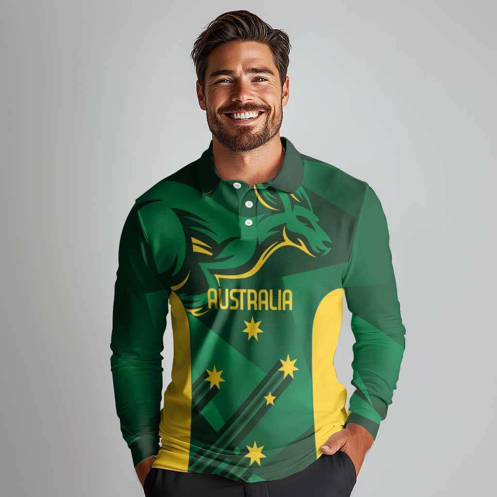 Australia Kangaroo Custom Long Sleeve Polo Shirt Aussie National Color Sporty Pattern