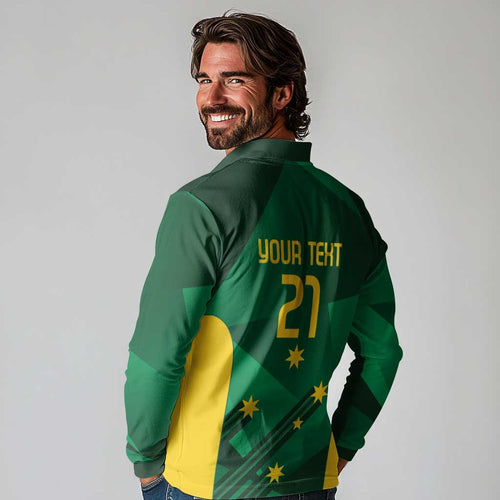 Australia Kangaroo Custom Long Sleeve Polo Shirt Aussie National Color Sporty Pattern