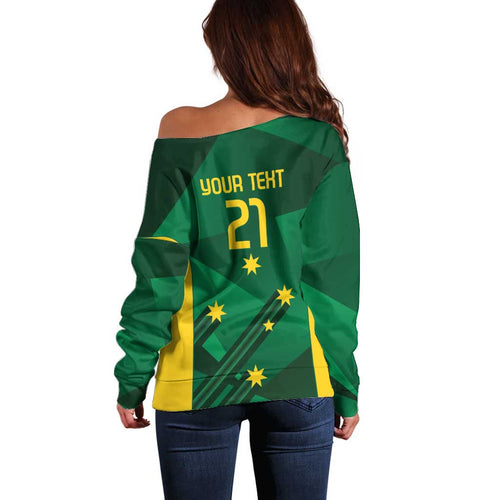 Australia Kangaroo Custom Off Shoulder Sweater Aussie National Color Sporty Pattern