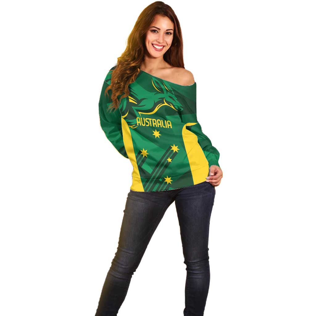 Australia Kangaroo Custom Off Shoulder Sweater Aussie National Color Sporty Pattern