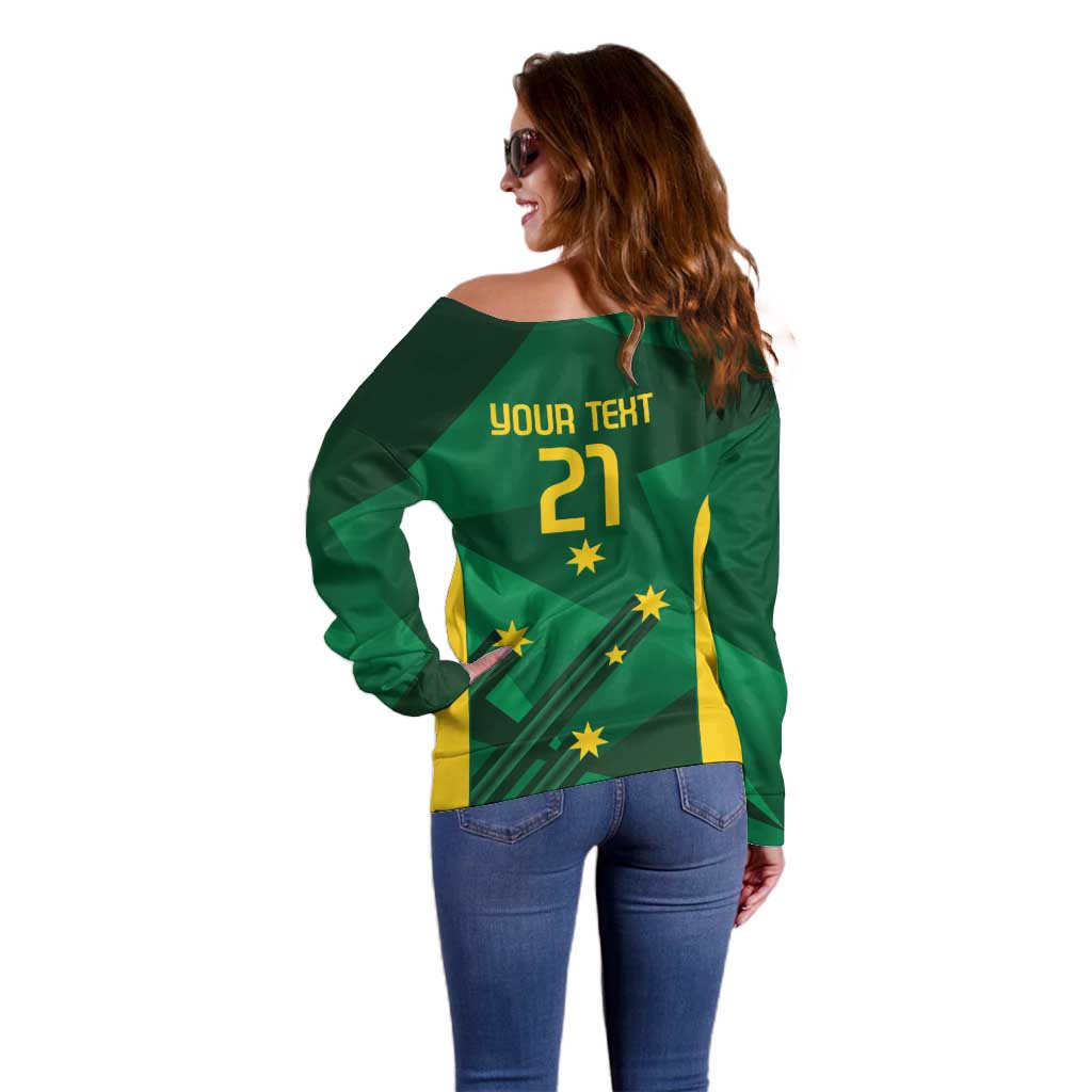 Australia Kangaroo Custom Off Shoulder Sweater Aussie National Color Sporty Pattern