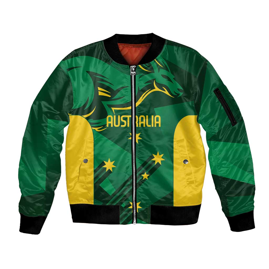 Australia Kangaroo Custom Sleeve Zip Bomber Jacket Aussie National Color Sporty Pattern