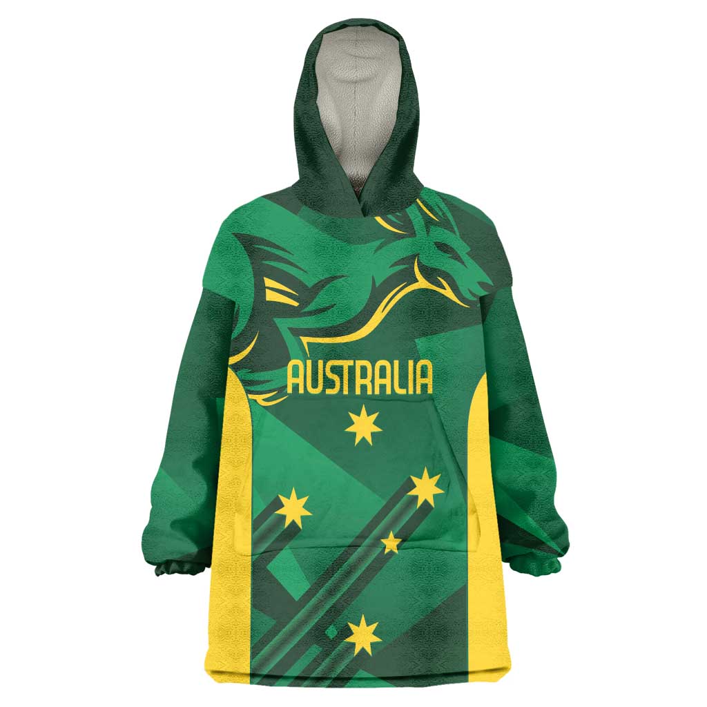 Australia Kangaroo Custom Wearable Blanket Hoodie Aussie National Color Sporty Pattern
