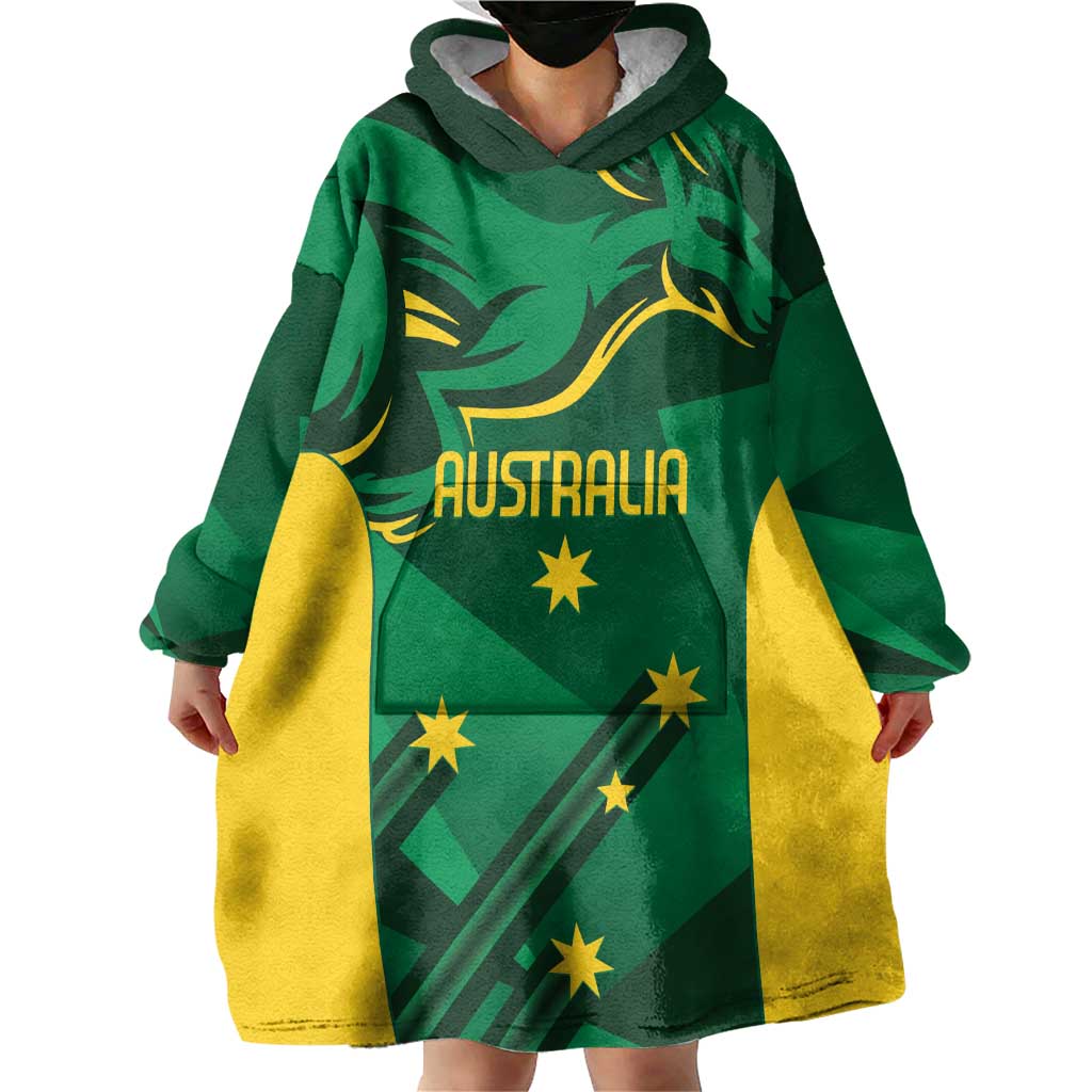 Australia Kangaroo Custom Wearable Blanket Hoodie Aussie National Color Sporty Pattern