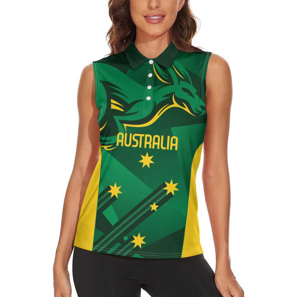 Australia Kangaroo Custom Women Sleeveless Polo Shirt Aussie National Color Sporty Pattern