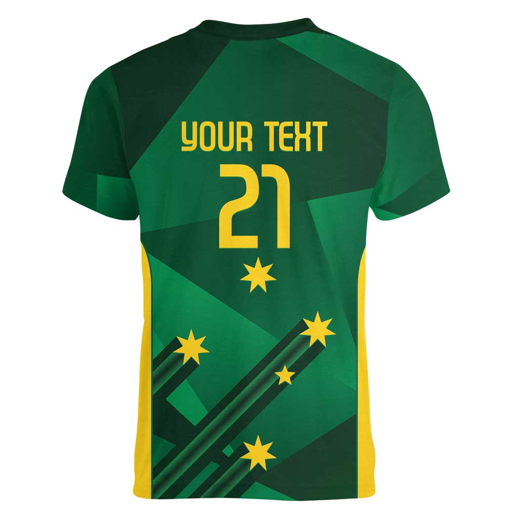 Australia Kangaroo Custom Women V-Neck T-Shirt Aussie National Color Sporty Pattern