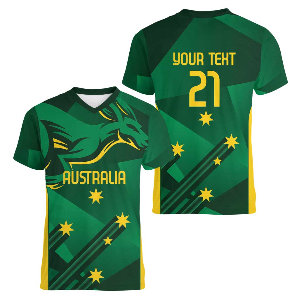 Australia Kangaroo Custom Women V-Neck T-Shirt Aussie National Color Sporty Pattern