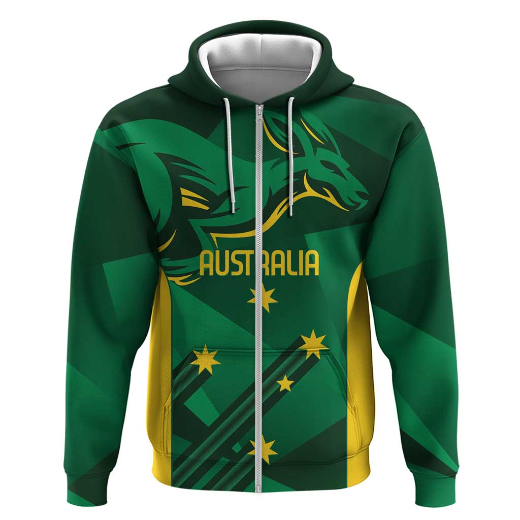 Australia Kangaroo Custom Zip Hoodie Aussie National Color Sporty Pattern