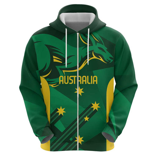 Australia Kangaroo Custom Zip Hoodie Aussie National Color Sporty Pattern