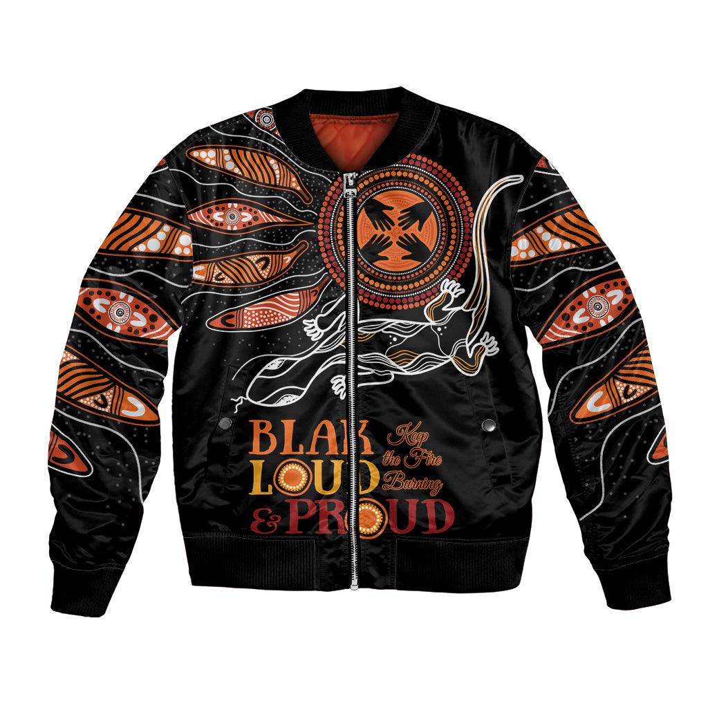 Australia NAIDOC 2024 Bomber Jacket Blak Loud and Proud Aboriginal Lizard Art