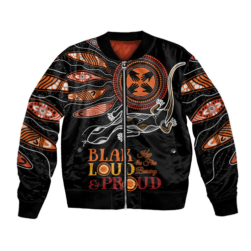Australia NAIDOC 2024 Bomber Jacket Blak Loud and Proud Aboriginal Lizard Art