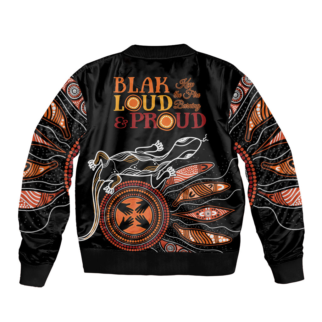 Australia NAIDOC 2024 Bomber Jacket Blak Loud and Proud Aboriginal Lizard Art