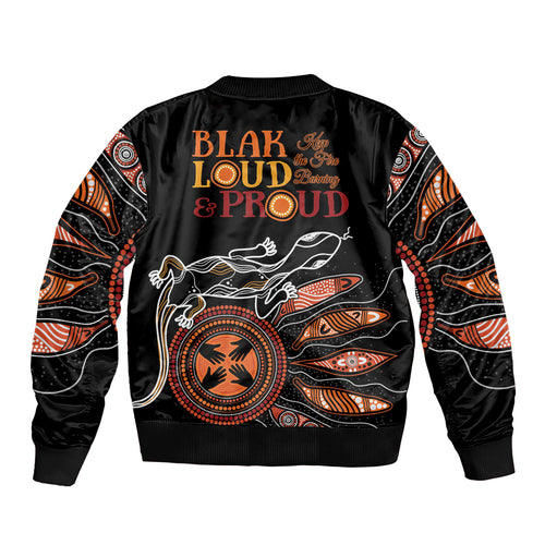 Australia NAIDOC 2024 Bomber Jacket Blak Loud and Proud Aboriginal Lizard Art
