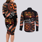 Australia NAIDOC 2024 Couples Matching Long Sleeve Bodycon Dress and Long Sleeve Button Shirt Blak Loud and Proud Aboriginal Lizard Art