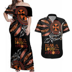 Australia NAIDOC 2024 Couples Matching Off Shoulder Maxi Dress and Hawaiian Shirt Blak Loud and Proud Aboriginal Lizard Art