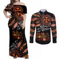 Australia NAIDOC 2024 Couples Matching Off Shoulder Maxi Dress and Long Sleeve Button Shirt Blak Loud and Proud Aboriginal Lizard Art