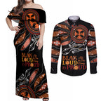 Australia NAIDOC 2024 Couples Matching Off Shoulder Maxi Dress and Long Sleeve Button Shirt Blak Loud and Proud Aboriginal Lizard Art