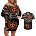 Australia NAIDOC 2024 Couples Matching Off Shoulder Short Dress and Hawaiian Shirt Blak Loud and Proud Aboriginal Lizard Art