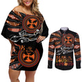 Australia NAIDOC 2024 Couples Matching Off Shoulder Short Dress and Long Sleeve Button Shirt Blak Loud and Proud Aboriginal Lizard Art