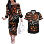 Australia NAIDOC 2024 Couples Matching Off The Shoulder Long Sleeve Dress and Hawaiian Shirt Blak Loud and Proud Aboriginal Lizard Art