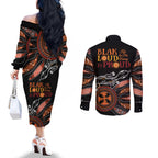 Australia NAIDOC 2024 Couples Matching Off The Shoulder Long Sleeve Dress and Long Sleeve Button Shirt Blak Loud and Proud Aboriginal Lizard Art